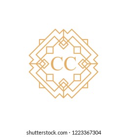 C C CC letter logo with geometric frame. Letter CC in the middle of decorative frame.