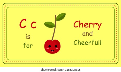 C is for Cherry and Cheerfull. Cherry icon made in vector. Cherry cartoon character icon flat design Vector Illustration