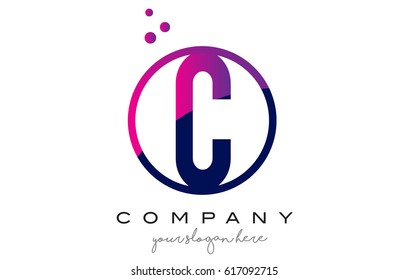 C Circle Letter Logo Design with Purple Magenta Dots Bubbles Vector Illustration