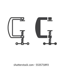 C clamp line icon, outline and filled vector sign, linear and full pictogram isolated on white. Compress symbol, logo illustration