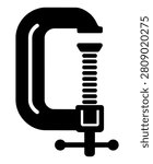 C clamp with screw handle and pressure pad isolated on white background for woodworking, metalworking, construction, repair, sticker, and clipart design.
