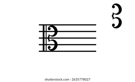 C clef symbol, black isolated silhouette