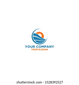 C Coastal Sun Logo Design Vector