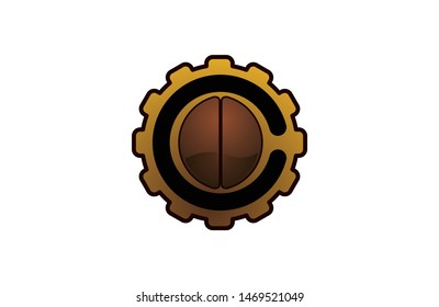 C for Coffee Gears Machine Logo Icon Vector