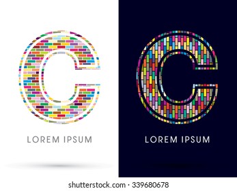 C, Colorful Brick, Construction font graphic design.