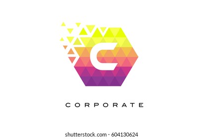 C Colorful Hexagonal Letter Logo Design with Mosaic Rainbow Pattern.