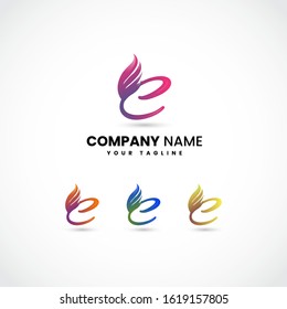 C Colorful Initial letters with wing logo icon design. branding Fashion, internet, boutique, wedding, jewelry, botanical monogram creative Vector logo Design template
