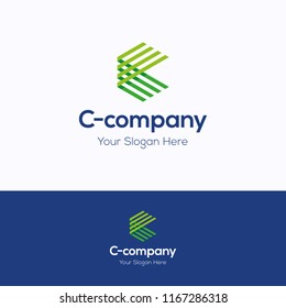 C company logo. 3D cube logo template. Hexagon logotype with letter c