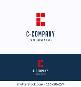 C company logo. Tile red blue logotype. Grid block template