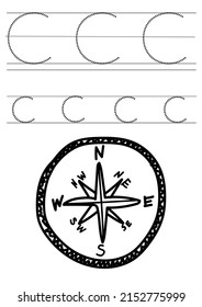 c compass alphabet for trace exercise for kid with illustration
