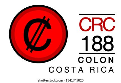 C, CRC, 188, Colon, Costa Rica Banking Currency icon typography logo banner set isolated on background. Abstract concept graphic element. Collection of currency symbols ISO 4217 signs used in country