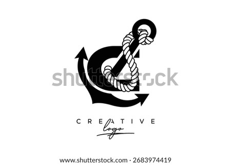 C Creative Monogram Latter Logo with Anchor and Rope Design