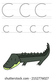 c crocodile alphabet for trace exercise for kid with illustration