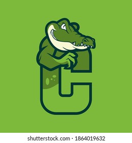 C Crocodile Initial Logo Mascot