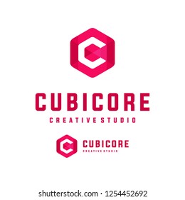 C Cube Letter Creative Pink Logo.