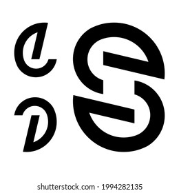 C, D and S logo.Symbol "S" composed of "C" and "D". Black logo on white background. Vector stock illustration.