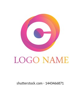 C Dots Letter Logo With Bubbles. A Letter Design Vector with Vibtant Blue Orange Magenta Colors Particles Shapes.