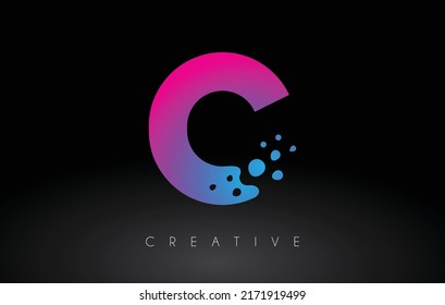 C Dots Letter Logo Design with Creative Artistic Bubble Cut in Blue Purple Colors Vector Illustration