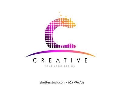 C Dots Letter Logo Design with Magenta Bubble Circles and Swoosh