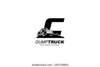 C Dump truck logo vector for construction company. Heavy equipment template vector illustration for your brand.