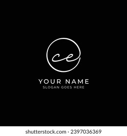 C, E, CE Initial letter handwritten and signature vector logo. Business template in round shape line art