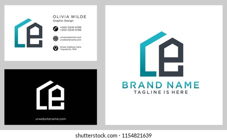 C E initial logo with business card vector template