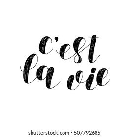 C est la vie. That is life in French. Brush hand lettering illustration. Inspiring quote. Motivating modern calligraphy. Can be used for posters, clothes, prints, home decor, cards and more.