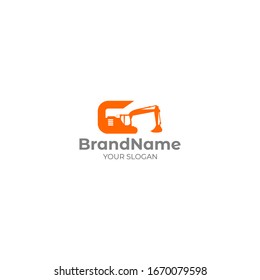 C Excavator Logo Design Vector