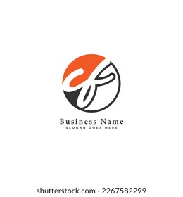 C, F, CF Initial letter handwritten and signature vector image template in round shape logo