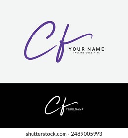 C, F, CF Initial letter logo. Alphabet CF Handwritten Signature logo