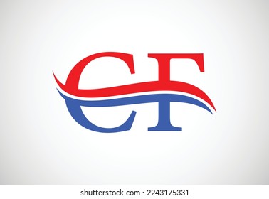 C F letter logo design, with swoosh, Vector design concept
