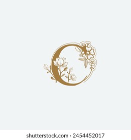 C Flower logo Wedding logo. Elegant monogram. Illustration of wedding monogram logo with flower frame. Print