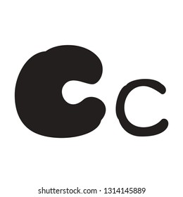 C – font decorative hand drawn lettering, alphabet vector letter. Handwritten typographic design. Cartoon funny bold letter for logo, poster, postcard, hand drown design. Vector alphabet, lettering.