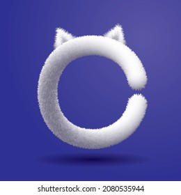 "C" furry letter cat. Vector illustration of furry letter. Isolated element on color background.