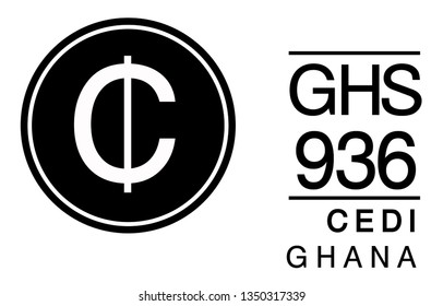 C, GHS, 936, Cedi, Ghana Banking Currency icon typography logo banner set isolated on background. Abstract concept graphic element. Collection of currency symbols ISO 4217 signs used in country