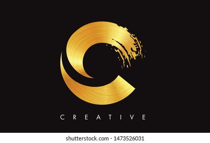 C Gold Golden Letter Modern Brush Stroke Trendy Design Logo. Letter C Icon Logo with Brush Vector Illustration.