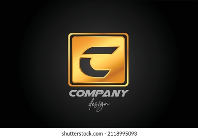 C gold golden metal alphabet letter logo icon with square design. Creative template for company and business 