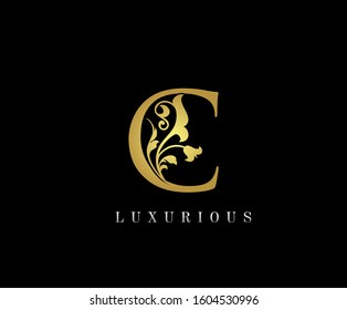 C Gold Luxury Letter Logo Icon, Classic C Vintage Logo Design.