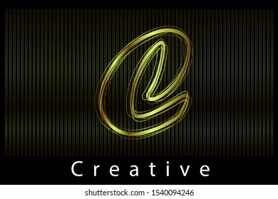 C golden metallic letter with wire effect on black background vector illustration. Styled letter design for logo, label, luxury concept, jewelry,  gold business or web page graphic elements.