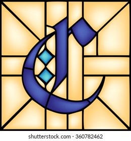 C - Gothic font, English alphabet, letter, vector illustration in stained glass window style