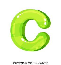 C green glossy bright English letter, kids font vector Illustration on a white background