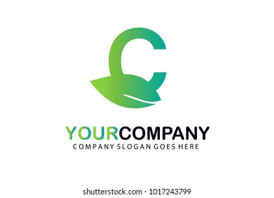 C Green Leaf Letter Logo Design
