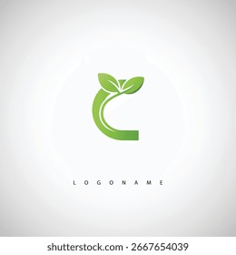 C Logotipo Folha Verde - Monograma Eco Mínimo para Branding Orgânico e Design de Identidade Sustentável