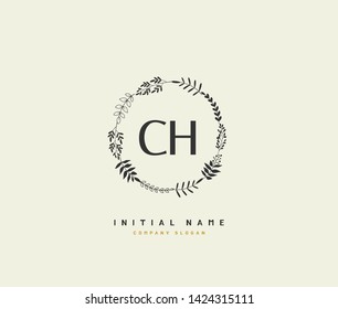 C H CH Beauty vector initial logo, handwriting logo of initial wedding, fashion, jewerly, heraldic, boutique, floral and botanical with creative template for any company or business.