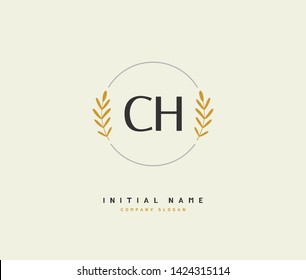 C H CH Beauty vector initial logo, handwriting logo of initial wedding, fashion, jewerly, heraldic, boutique, floral and botanical with creative template for any company or business.