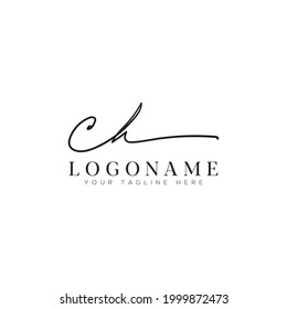 C H or ch calligraphy signature style logo design template 