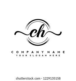 C H Initial handwriting logo vector