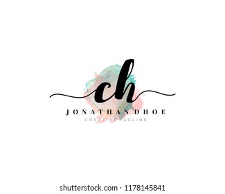 C H Initial watercolor logo on white background. Logo template vector