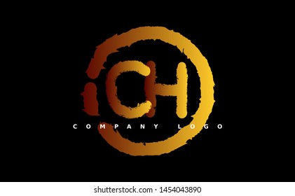 C H Logo. CH Letter Design Vector with gold color. grunge style