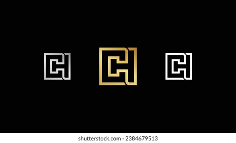 C and H monogram gold silver logo. Vector typography brand identity. Isolated on black background.